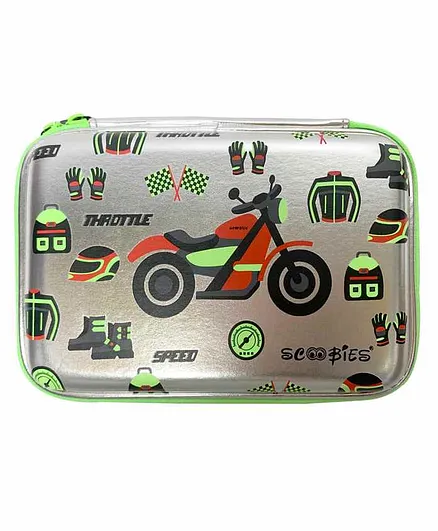 Scoobies Hard Top Pencil Case Bike Design - Silver