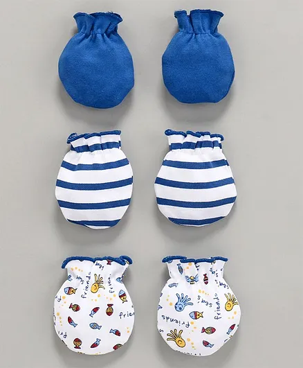 Babyhug Mittens Pack of 3 - Blue White