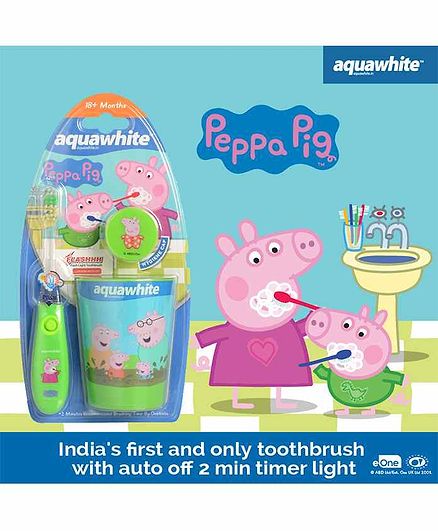 aquawhite Flash Toothbrush & Cap with Rinsing Cup Peppa Pig Print - Multicolor