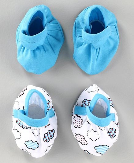 Babyhug 100% Cotton Booties Cloud Print Pack of 2 - Blue White