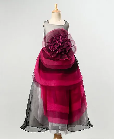 PinkCow Sleeveless Flower Decorated Dual Shaded Net Layered Gown - Purple