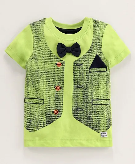 Babyoye Cotton Half Sleeves Mock Jacket T-Shirt Bow Applique - Green