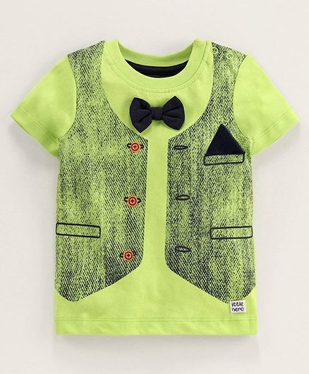 Babyoye Cotton Half Sleeves Mock Jacket T-Shirt Bow Applique - Green