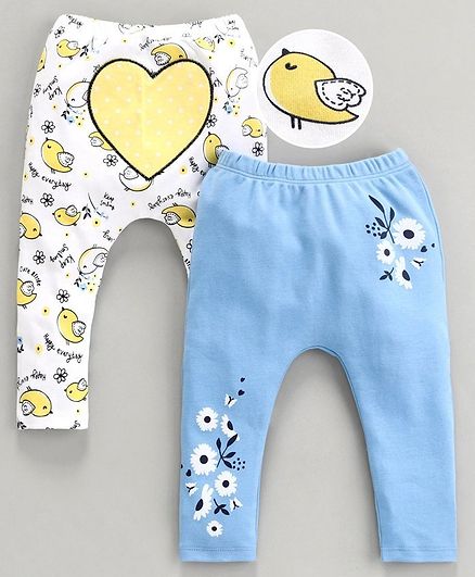 Babyoye Cotton Diaper Leggings Heart Patch Pack of 2 - Blue White