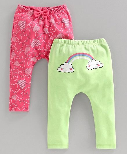 Babyoye Cotton Full Length Diaper Leggings Rainbow Print - Green Pink