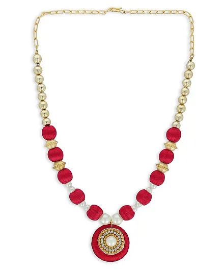 AKSHARA Pendent With Gold Spacer Silk Thread Necklace - Red