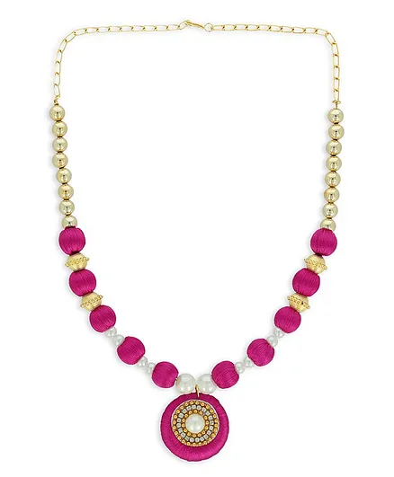 AKSHARA Pendent With Gold Spacer Silk Thread Necklace - Pink