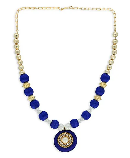 AKSHARA Pendent With Gold Spacer Silk Thread Necklace - Royal Blue