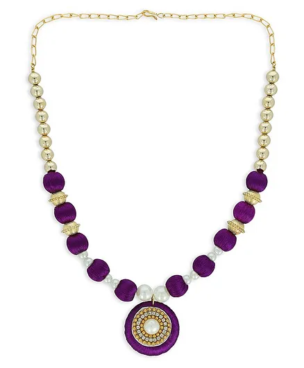 AKSHARA Pendent With Gold Spacer Silk Thread Necklace - Purple