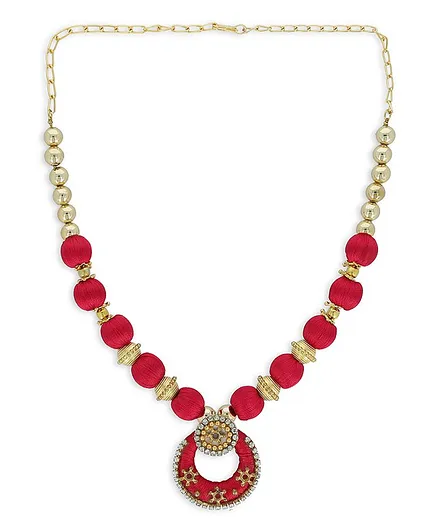 AKSHARA Studded Pendent With Stone Ball Silk Thread Necklace - Red
