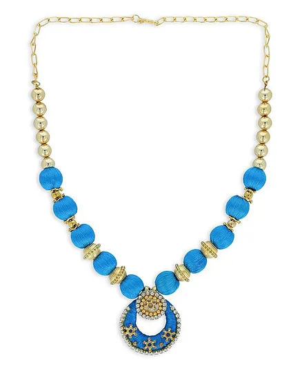 AKSHARA Studded Pendent With Stone Ball Silk Thread Necklace - Blue