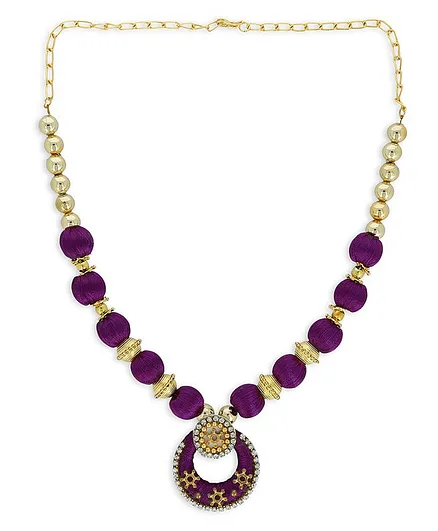 AKSHARA Studded Pendent With Stone Ball Silk Thread Necklace - Purple