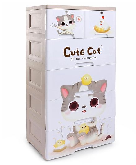 5 Layer Chest of Drawers Kitty Print - Beige