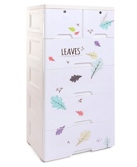 6 Compartment Chest of Drawers Leaves Print - White