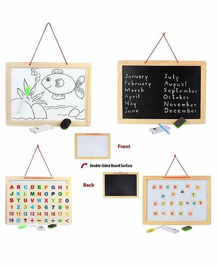 Planet of Toys Wooden Frame Double Sided Magnetic Whiteboard and Black Slate - White