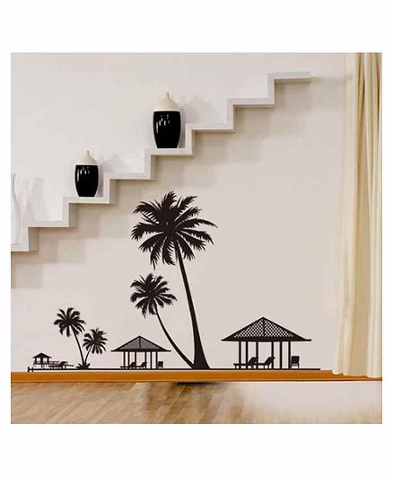 Oren Empower Beach Side Palm Tree & Resort DIY Large Wall Sticker - Black