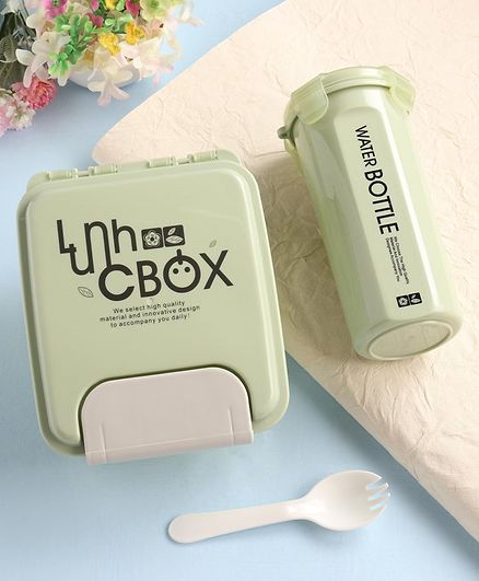 Lunch Box with Spork & Water Bottle - Green