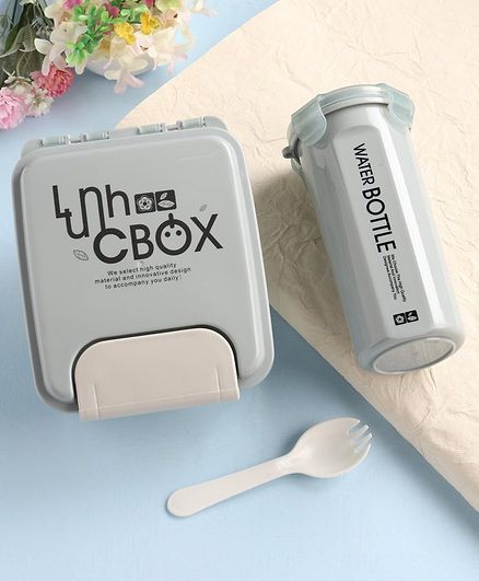 Lunch Box with Spork & Water Bottle - Grey