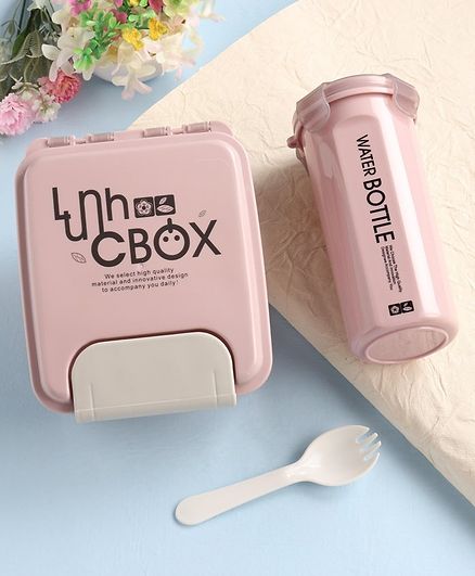 Lunch Box with Spork & Water Bottle - Pink