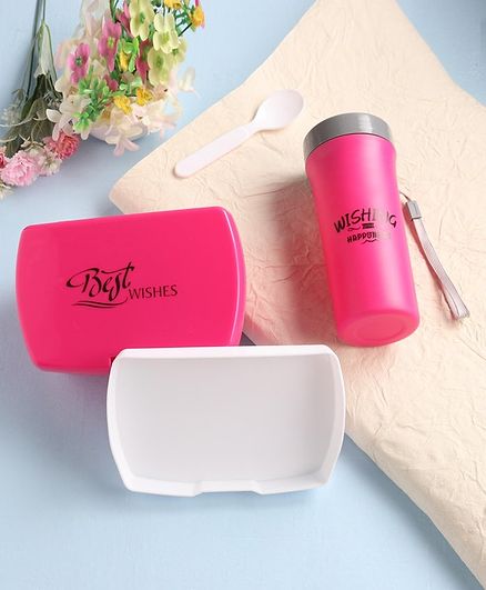 2 Layered Lunch Box With Bottle & Spoon - Pink