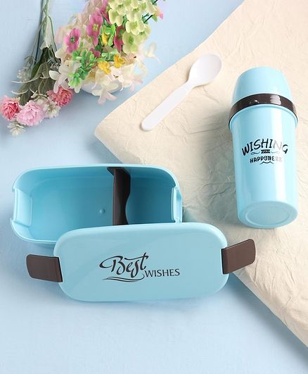 Lunch Box With Water Bottle & Spoon - Blue