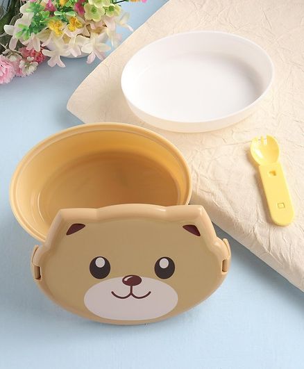 Bear Face Lunch Box with Tray - Cream