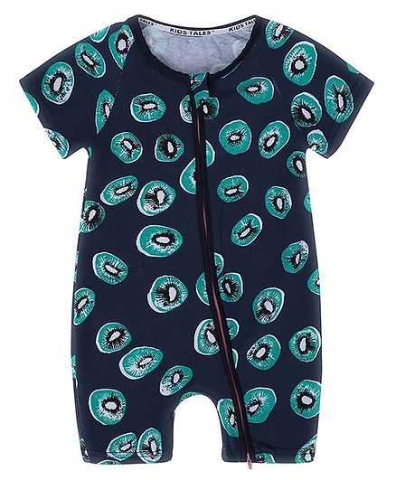Pre Order - Awabox All Over Fruit Printed Half Sleeves Romper - Navy Blue