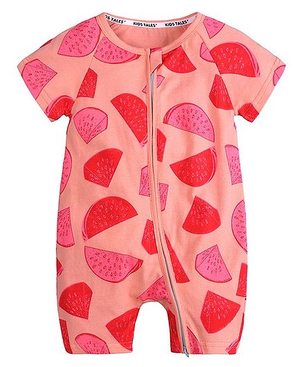 Awabox Watermelon Print Half Sleeves Romper - Red
