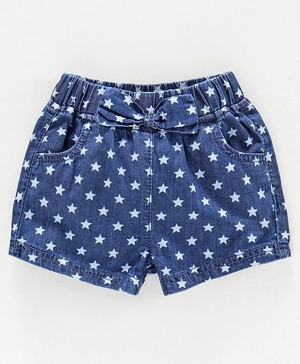 Babyoye Mid Thigh Length Denim Shorts Star Print - Blue