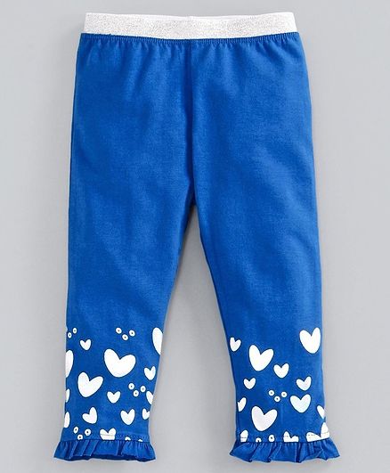 Babyoye Cotton Lycra Full Length Leggings Hear Print - Cobalt Blue