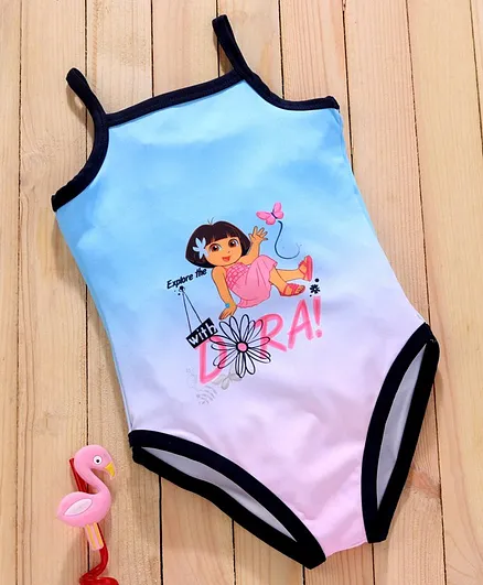 Mom's Love V Cut Swimsuit Dora Print - Blue