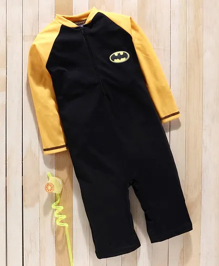 Mom's Love Full Sleeves Legged Swimsuit Batman Print - Black