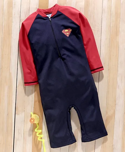 Mom's Love Full Sleeves Legged Swimsuit Superman Logo Print - Blue