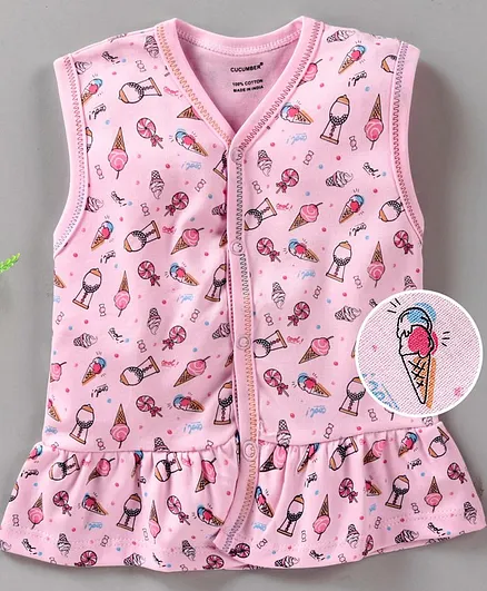 Cucumber Sleeveless Frock Ice-Cream Print - Pink