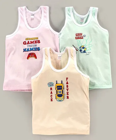 Cucumber Sleeveless Printed Vest Pack of 3 (Color May Vary)