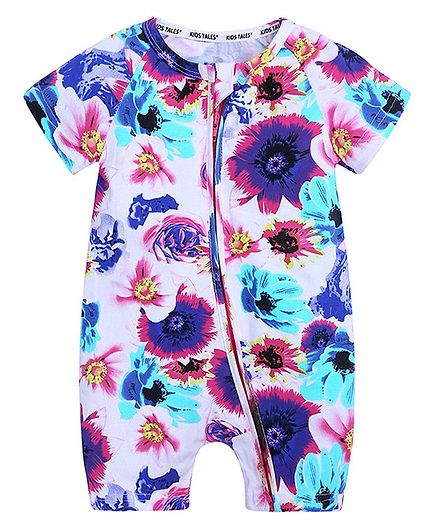 Awabox Floral Print Half Sleeves Romper - Multi Color
