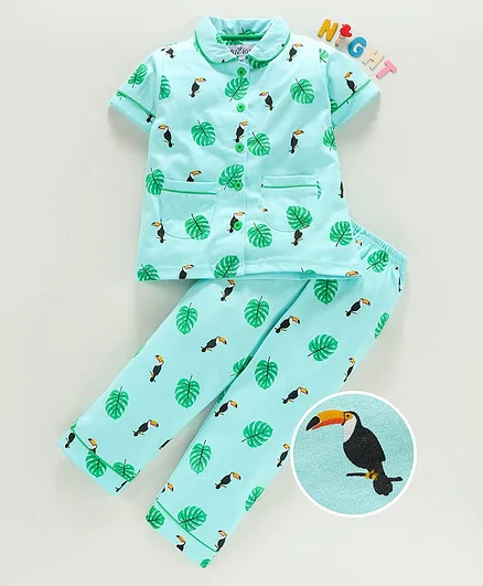 Nite Flite Toucan Printed Half Sleeves Night Suit - Mint Green
