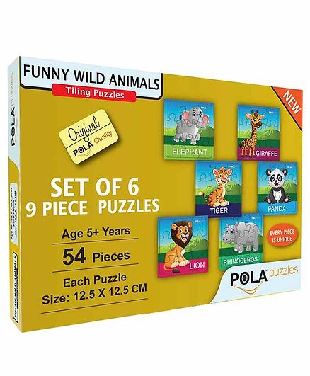 Pola Puzzles Funny Wild Animals Set Of 6 - 9 Pieces each