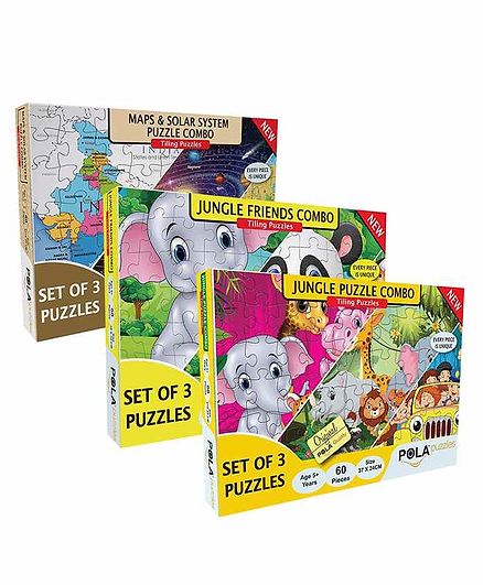 Pola Puzzles Animals, Maps, Solar System & Jungle Friends Jigsaw Combo of 3 - 60 Pieces Each