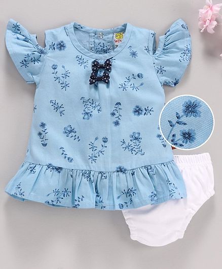 Wow Half Sleeves Frock with Bloomer - Blue