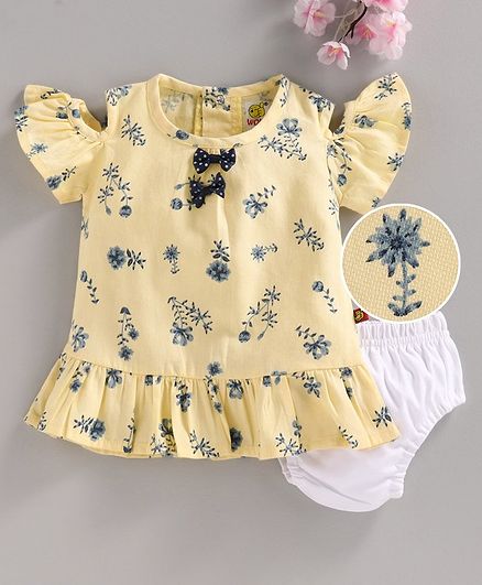 Wow Half Sleeves Frock with Bloomer - Yellow