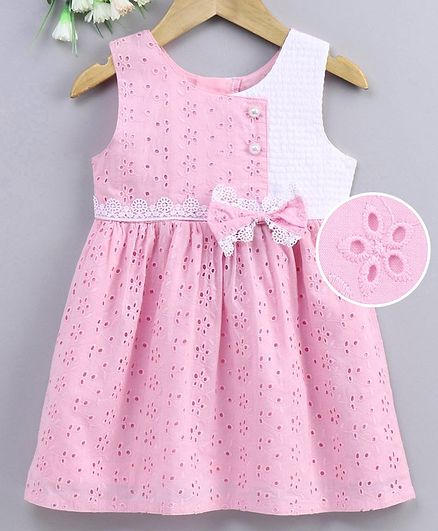 Enfance Core Sleeveless Schiffli Dress - Light Pink