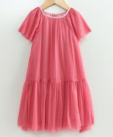 Tiara Silver Dot Print Half Sleeves Dress - Pink