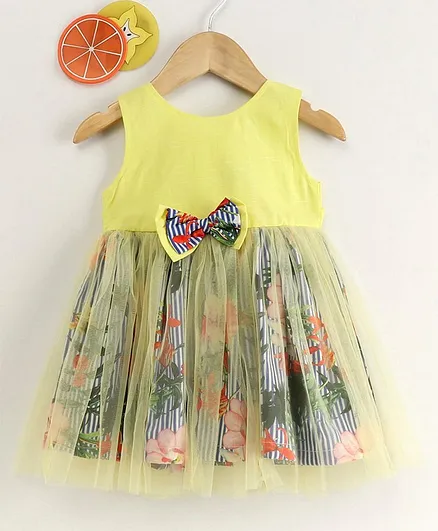 Rassha Flower Print Sleeveless Dress - Yellow