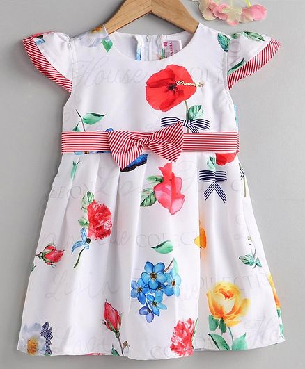Rassha Flower Print Cap Sleeves Dress - White