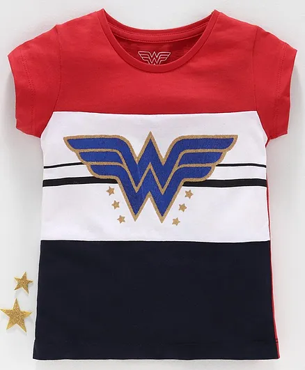 DC Comics Half Sleeves Tee Wonder Woman Logo Print - Red Blue