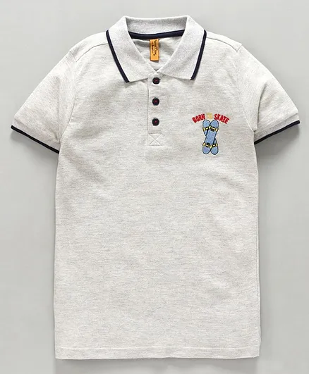 ParrotCrow Half Sleeves Surf Board Embroidered Tee - Grey
