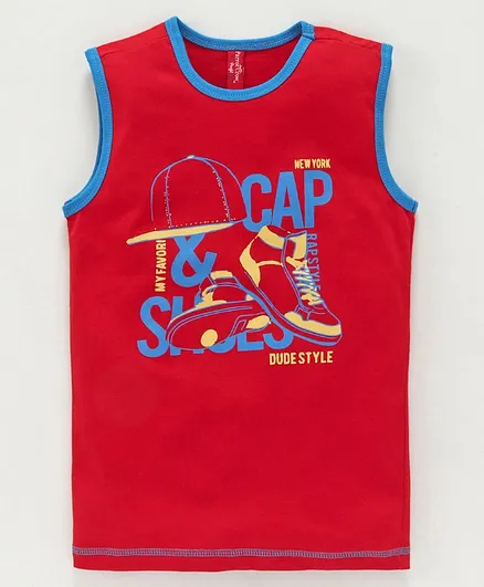 ParrotCrow Cap And Shoe Graphic Print Sleeveless Tee - Red