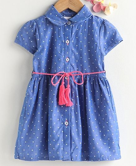 Babyhug Half Sleeves Frock Polka Dot Print - Blue