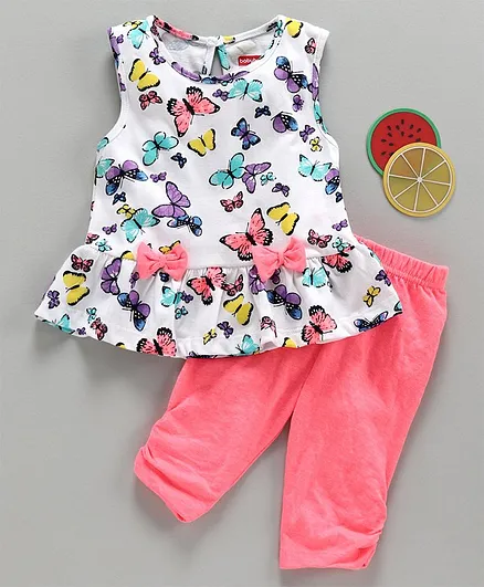 Babyhug Sleeveless Top & Legging Set - Peach White